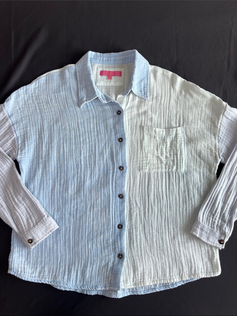 Simply Southern Color block Light Blue and White button down shirt